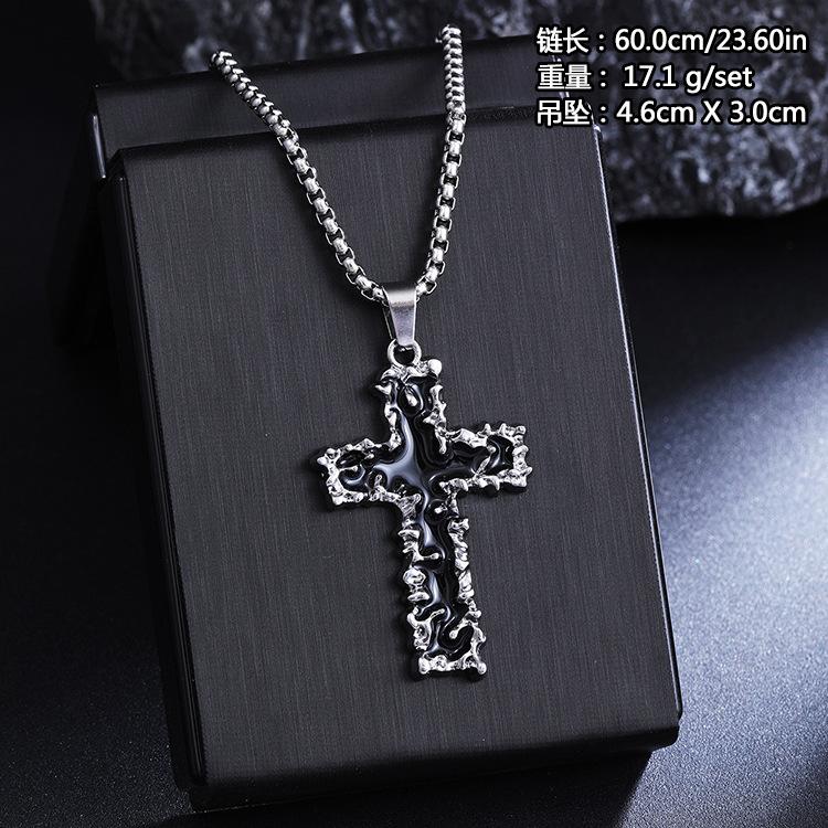 European and American retro simple fashion gothic black gem ruby cross pendant men's women's necklace