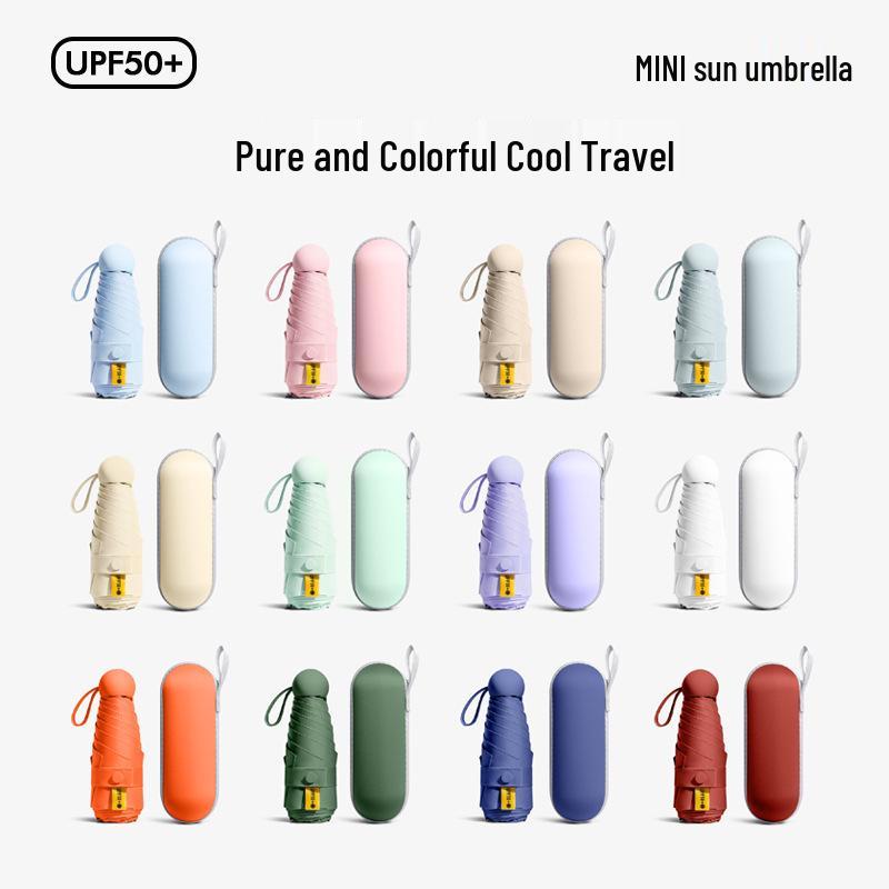 Lätt UV-skyddande Kapselparaply - Bärbart Dubbelanvändningssolskydd för Kvinnor, Soliga och Regniga Dagar