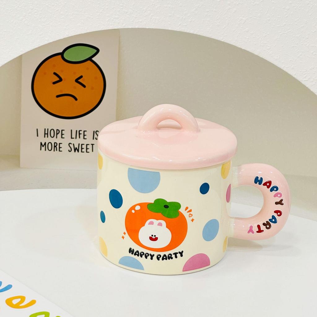 Fruit Cartoon Animal with Lid Girl Heart Girl Gift Ceramic Cup Small Gift Box Household Set Mug Gift