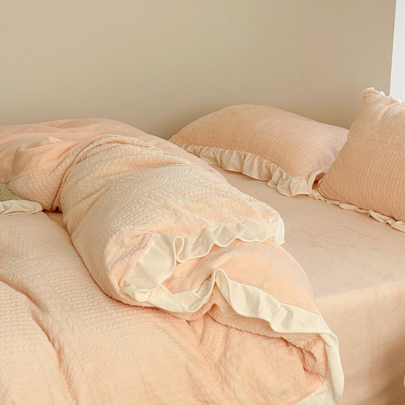 

Комплект постельного белья из молочного флиса для матери и ребенка класса А из четырех предметов для зимнего тепла, утолщенный двусторонний пододеяльник, коралловая фланель E