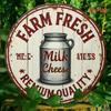 Vintage Round Tin Sign 8x8 Inch Farm Fresh Milk Cheese Retro Metal Plate Wall Art Decor for Kitchen Cafe Bar