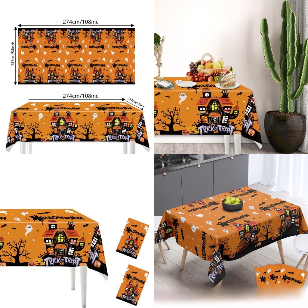 Halloween Festive Table Cover With Ghost And Castle Print For Holiday Parties