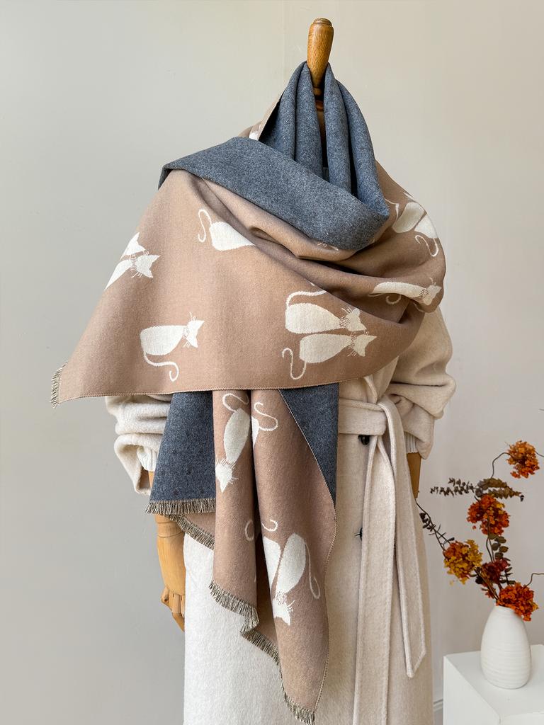 Women's Autumn Winter Warm Faux Cashmere Scarf Jacquard Shawl Wrap Cozy Blanket Neck Protection
