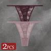 FINETOO 2 Stück/Set Damenunterwäsche Spitze Durchsichtige Unterhosen Sexy Atmungsaktiv Ausgeschnitten G-String Tanga Damen Niedrige Taille Sexy Dessous