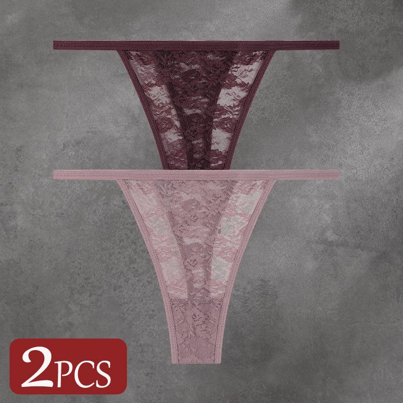 FINETOO 2 Stück/Set Damenunterwäsche Spitze Durchsichtige Unterhosen Sexy Atmungsaktiv Ausgeschnitten G-String Tanga Damen Niedrige Taille Sexy Dessous