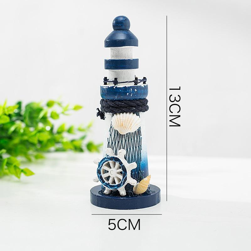 Mediterranean Ocean Lighthouse Model Wooden Lighthouse Beacon Tower Beach Starfish Shell Home Room Bedroom DIY Decorative Crafts Ornament Gift
