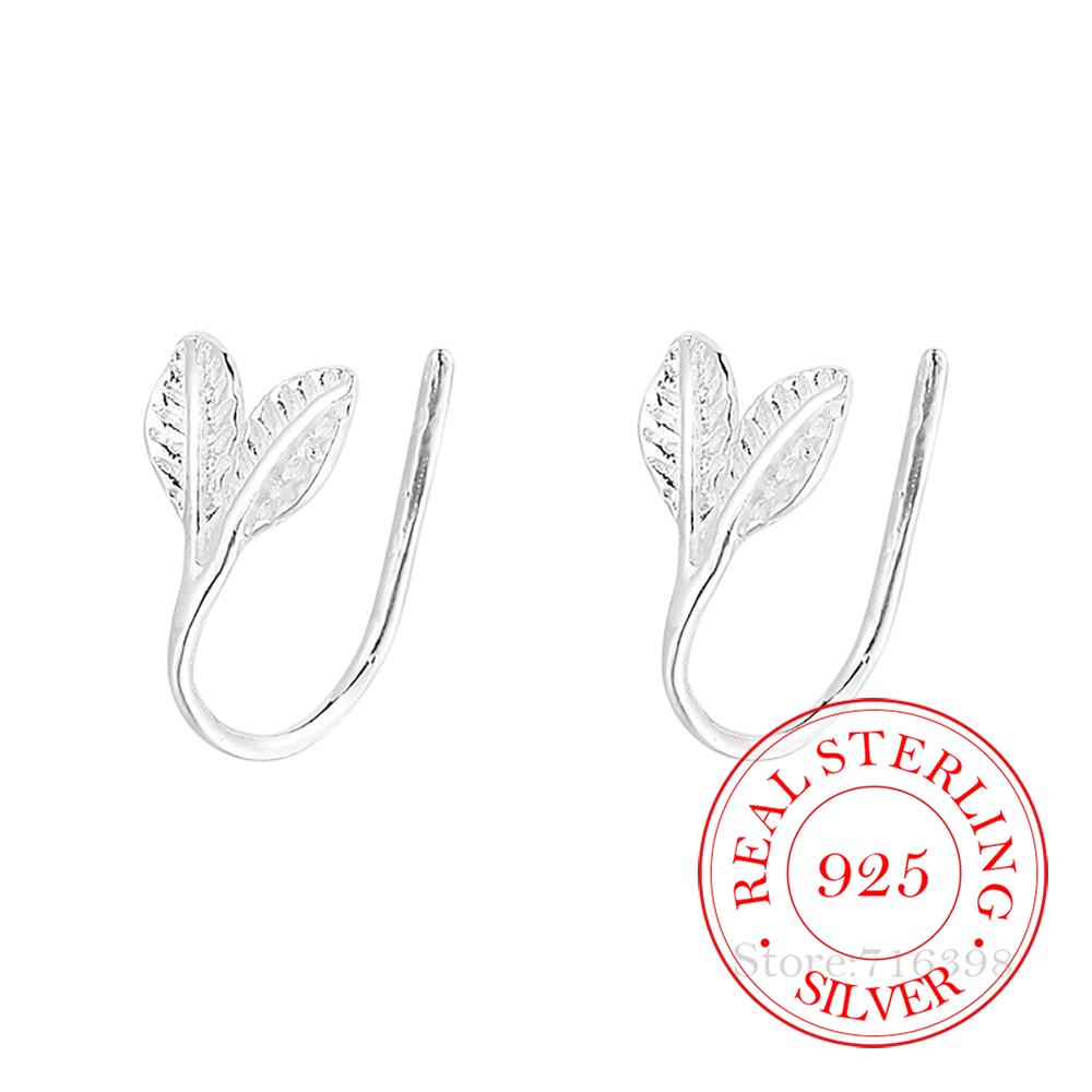 Original Solid Silver 925 Plant Leaf Stud Earrings for Women Girls Fashion Charm Piercing Jewelry Party Wedding Birthday Gift
