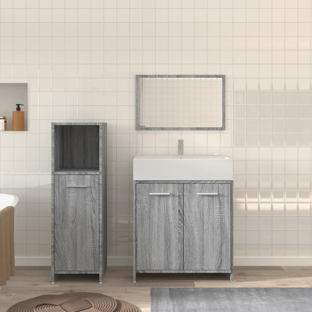 3 Piece Bathroom Furniture Set Grey Sonoma Particleboard