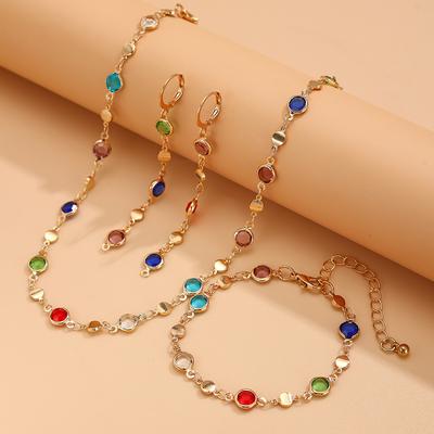 Elegent Colorful Crystal Chain Jewelry Set for Women Bracelets Earrings Tassel Necklace Adjustable Charm Waist Chain Y2K Jewelry