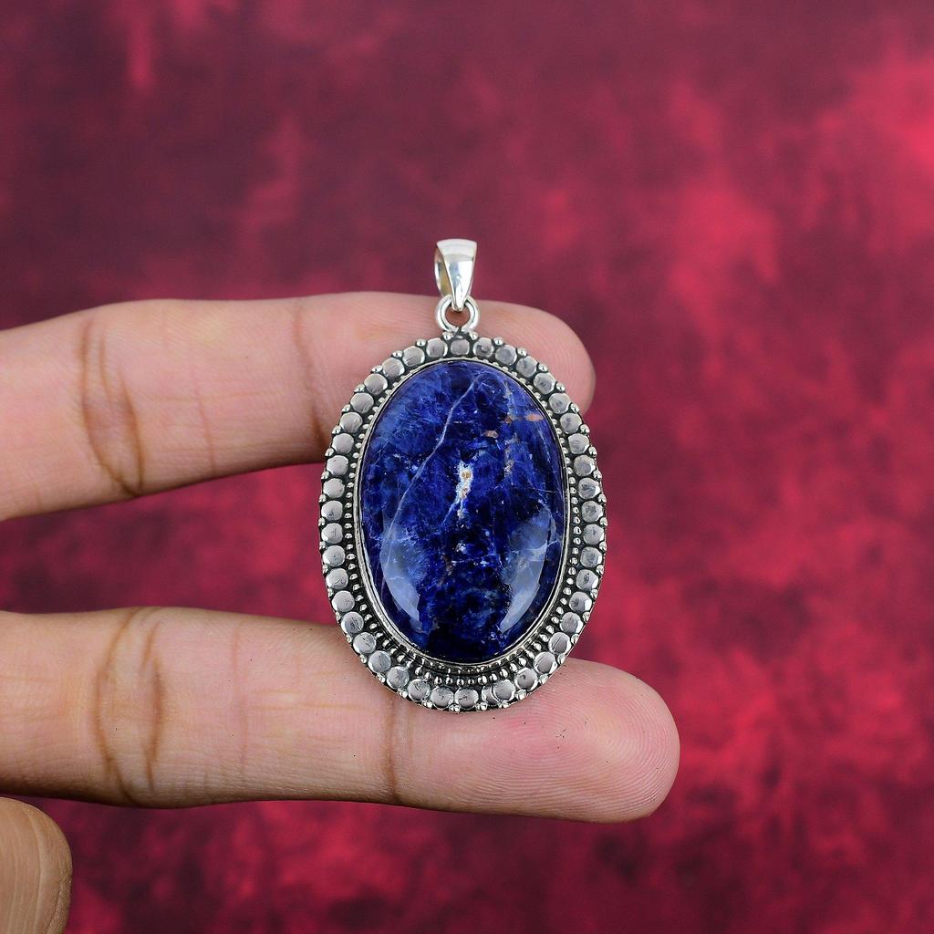 Pandantiv Sodalite, pandantiv din argint solid 925 bijuterii cu pietre prețioase lucrate manual, cadouri pentru soție pandantiv nou-nouț