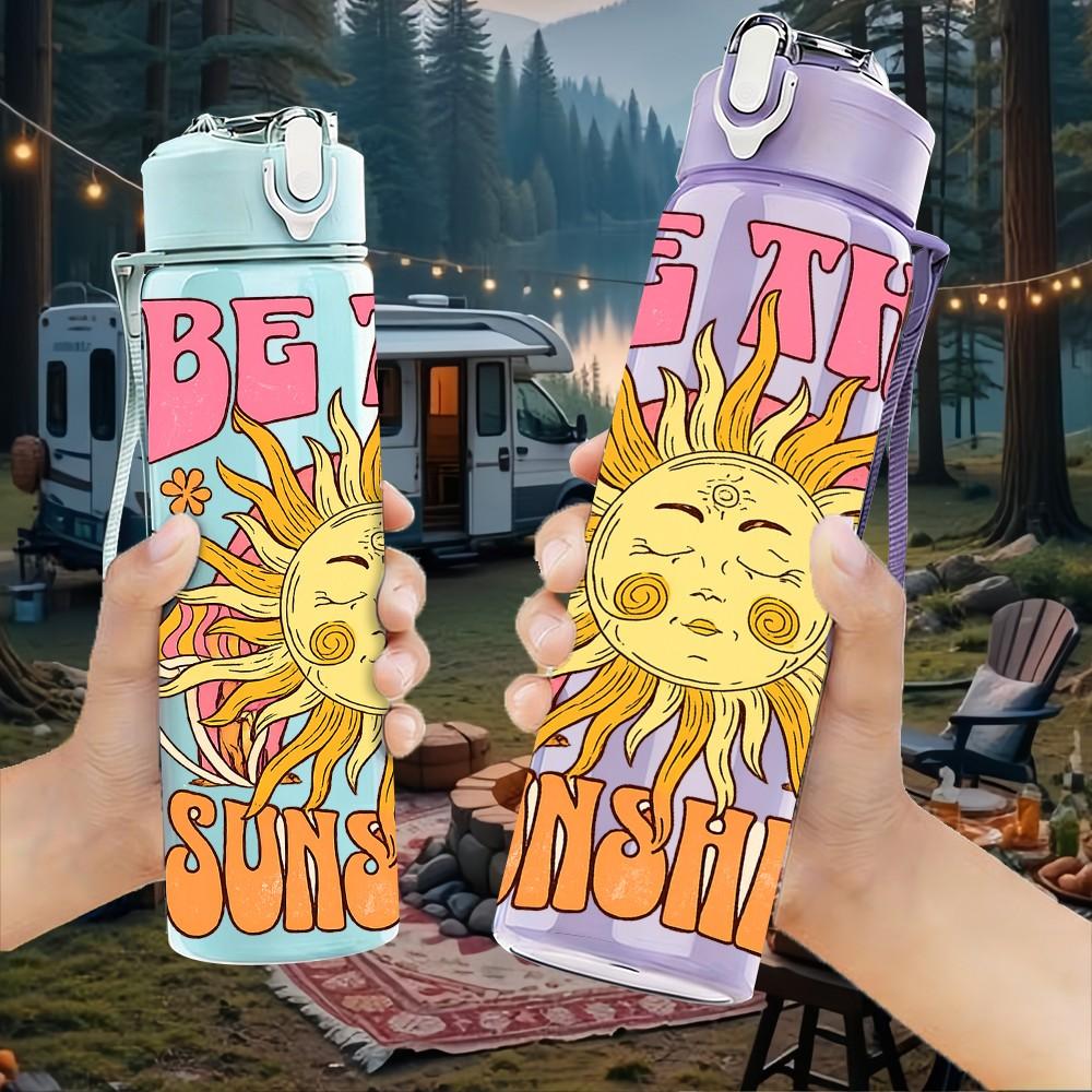 1PC Big Sun Sunflower 750ml Color Plastic Sports Water Bottle Leakproof Flip Straw Lid Suitable for Sports Office Home Use
