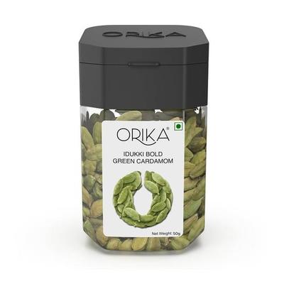 Orika Idukki Kräftiger Grüner Kardamom Ganz 50g | Kräftige 8mm Elaichi Grün | Keine Künstlichen Farbstoffe oder Konservierungsstoffe