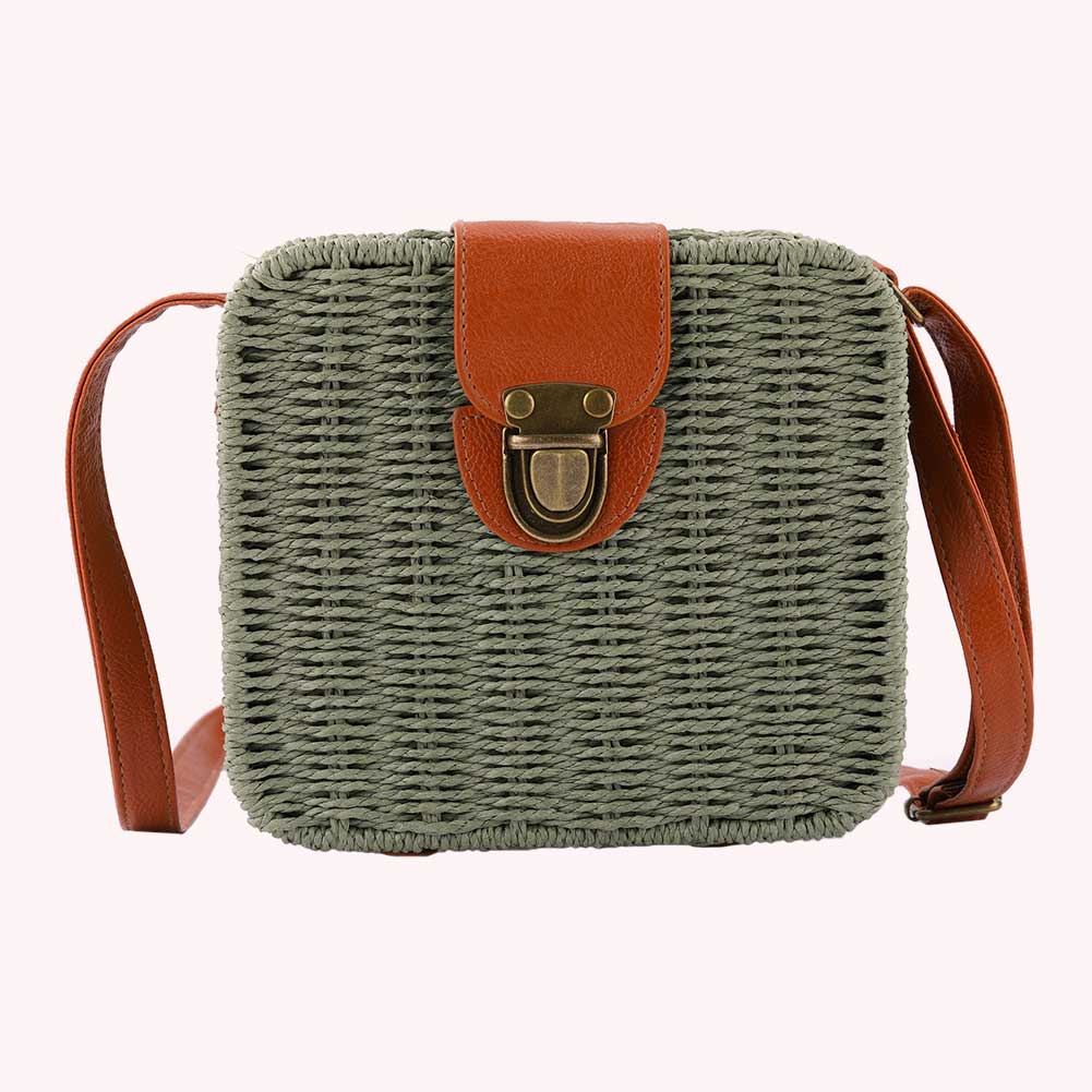 Women Crossbody Bags Fashion Woven Hand-woven Bag Casual Holiday Simple Handmade Adjustable Straps Small Square Bag