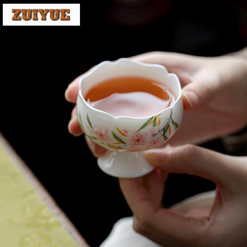 2pc/lot Hand-painted Peach Blossom Teacup Antique Tea Bowl Water Jug Tea-tasting Fragrance Cup Chazhan Master Cups Tea Set 70ml