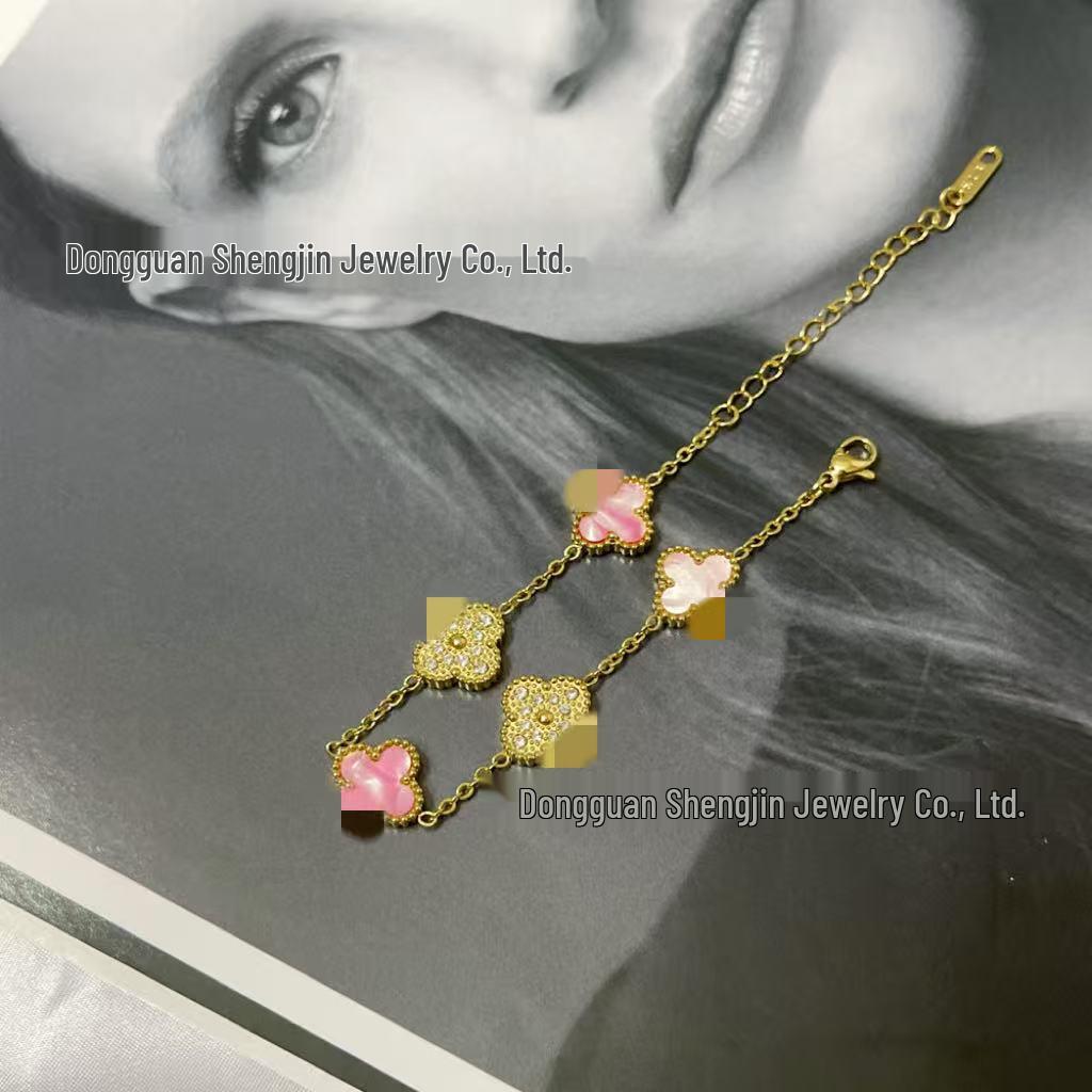 

Браслет з 13-мм конюшиною та діамантами, п ять квіток, 18 карат золота - Жіночий простий, універсальний, нетьмяніючий модний аксесуар 18K