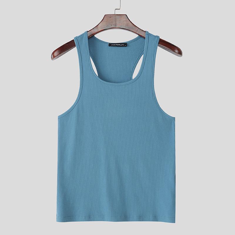 

INCERUN Men Summer Strap Sleeveless Rib Casual Sport Tank Tops Undershirts 3XL синий
