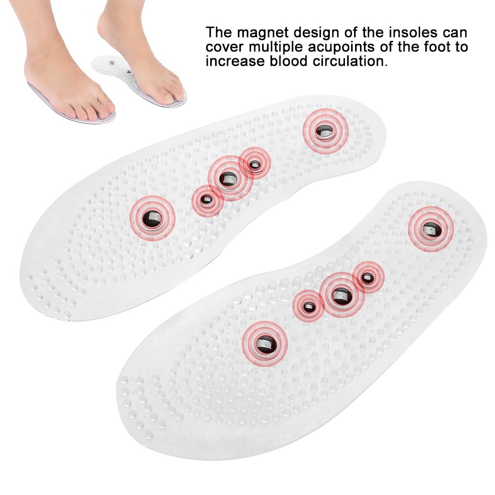 1 Pair Magnetic Therapy Health Transparent Silicone Anti Fatigue Massage Insole Pads (L)
