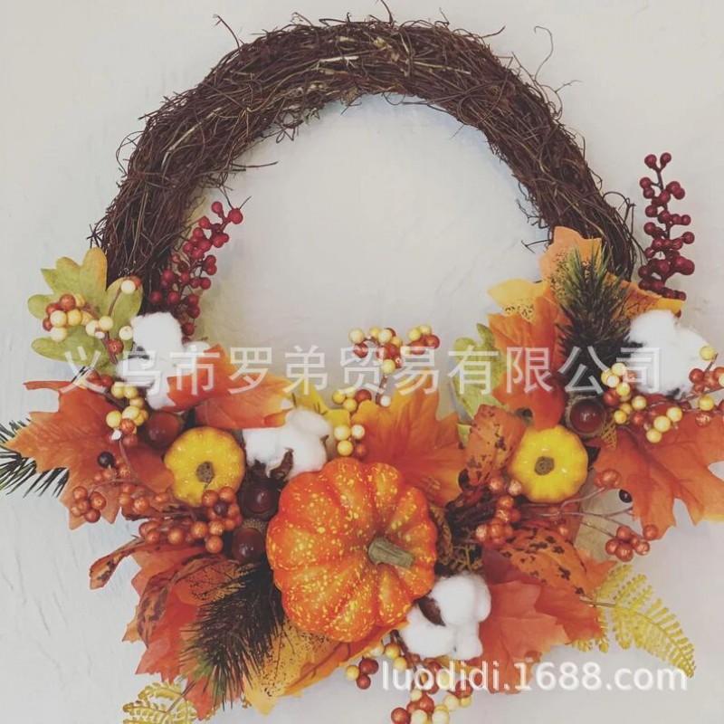 Harvest Wreath With Pumpkins Berries Vine Circle Halloween Thanksgiving Door Decor