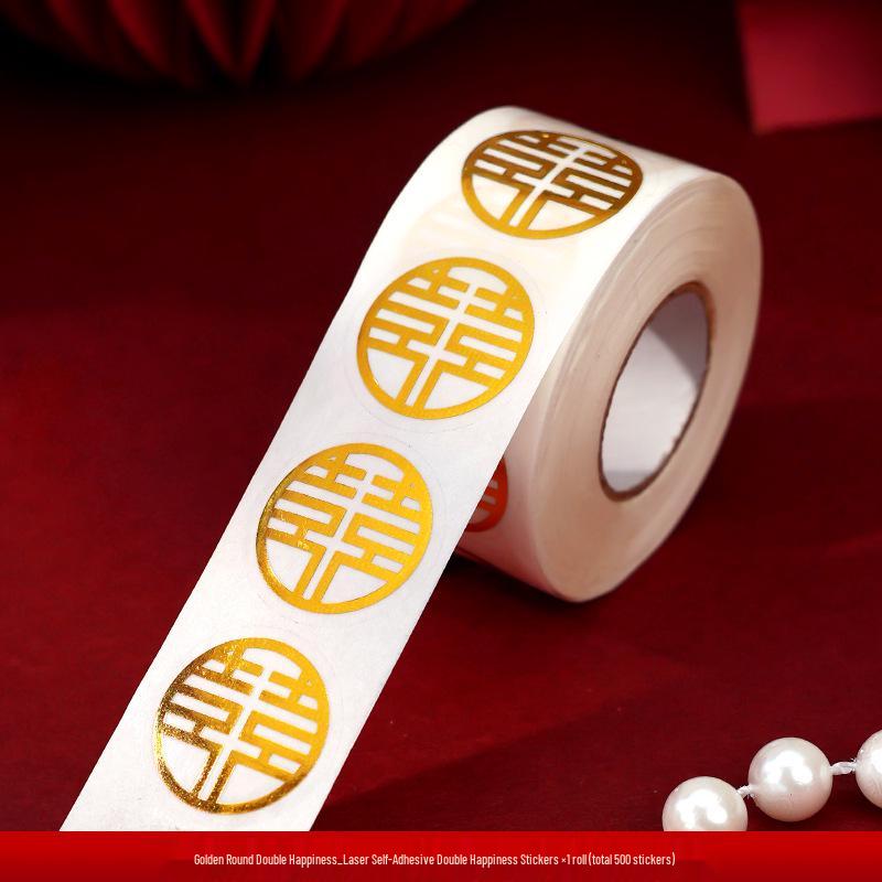 Mini Double Happiness Wedding Stickers - Self-Adhesive Red Seals for Envelopes and Egg Decorations