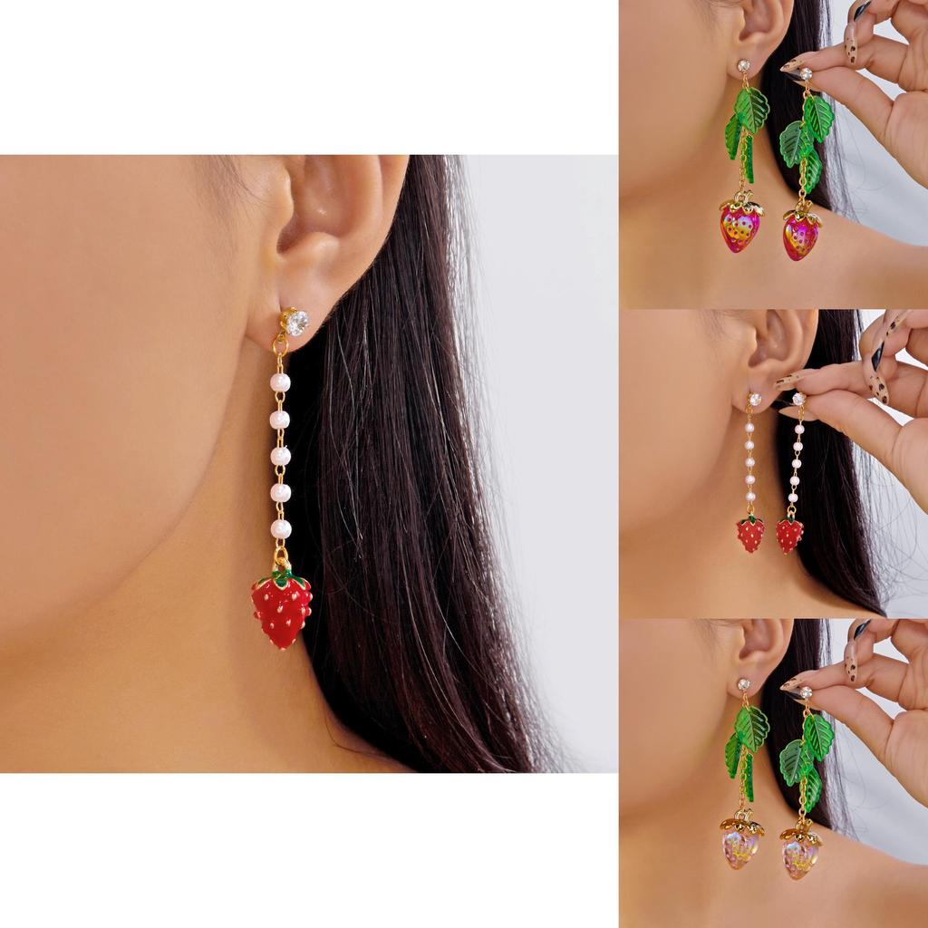 Flower Earrings Alloy Pearl Drop Jewelry For Women With Fruit Design For Casual Wear