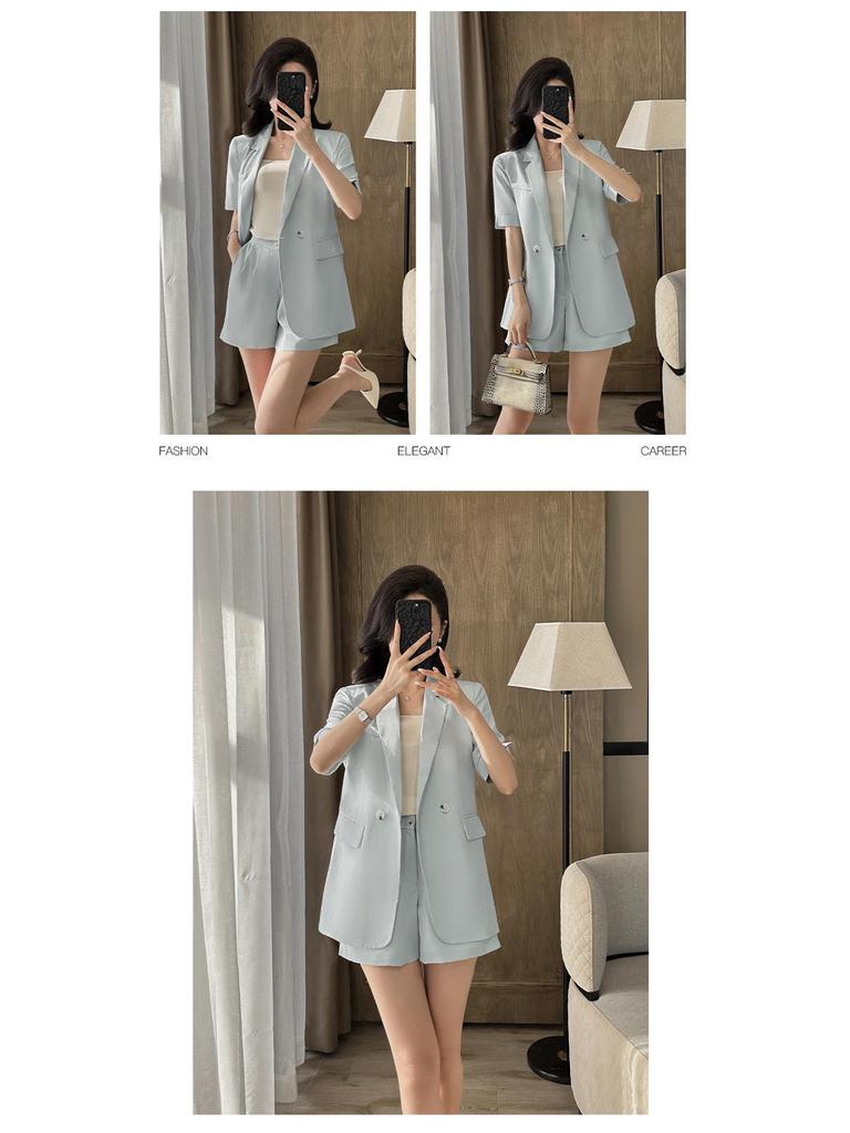 2025 Women's Summer White Blazer & Short Sleeve Suit Set - Plus Size, High-End, Fashionably Loose Fit