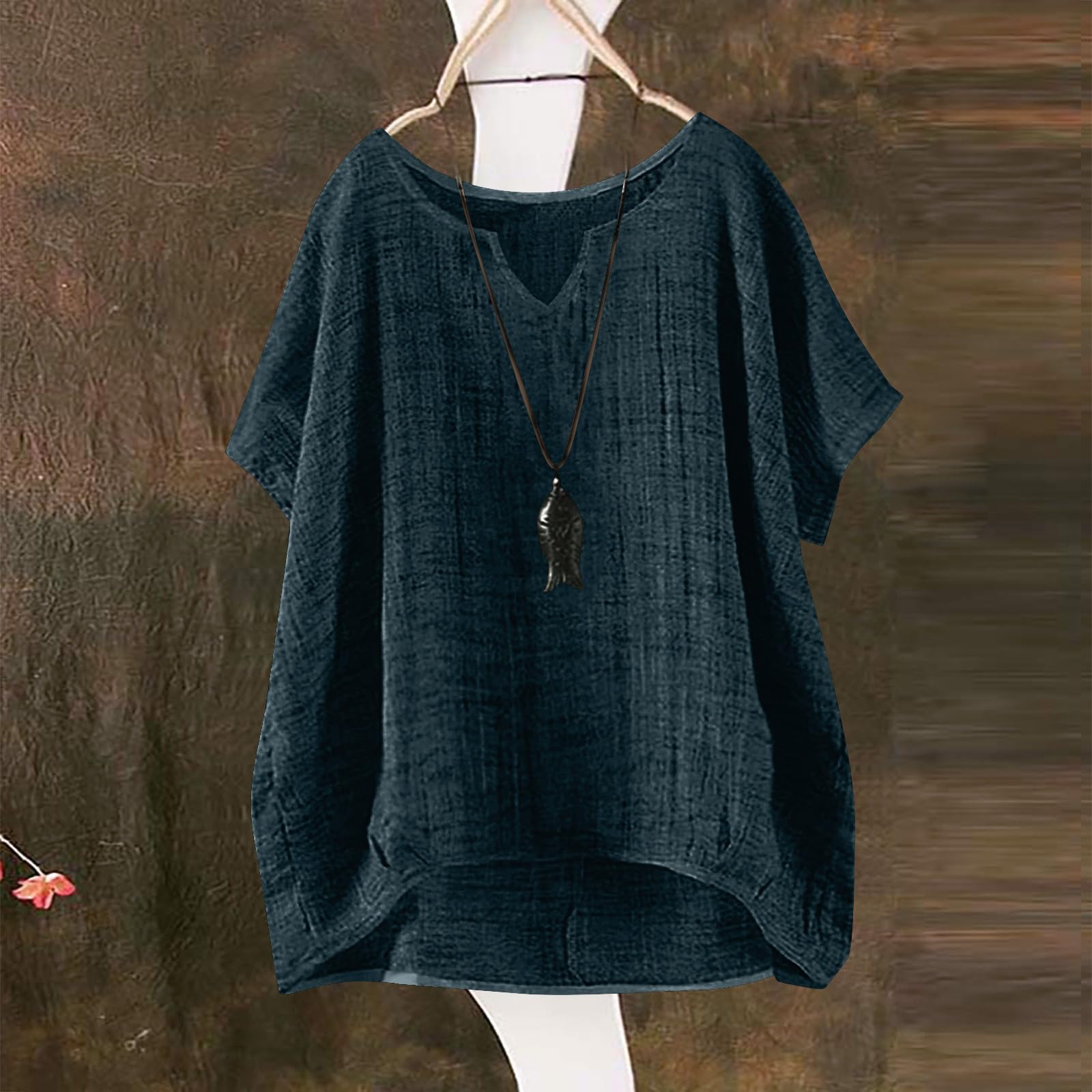 

Women s Fashionable Oversized Bohemian- Shirt With Round Neck In Plus Size L Темно-синій