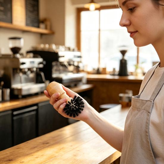 High-density Bristle Portafilter Brush Coffee Machine Basket Cleaning Brush, Soft with Hard Grinder Wood Handle Corner Espresso Tool Handheld