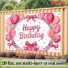 Pink Bow Birthday Banner, Elegant Backdrop Wall Decor for Party