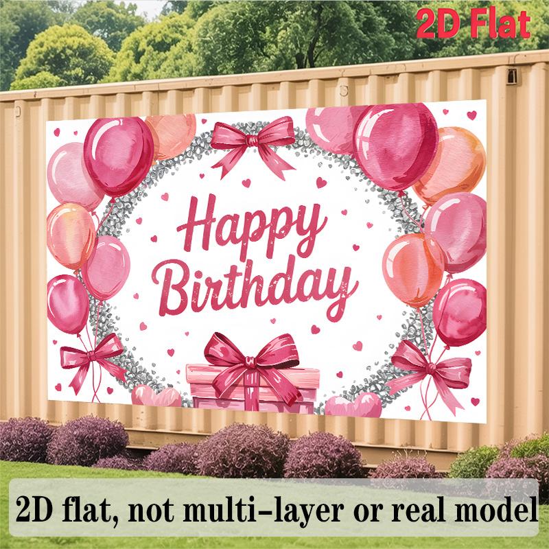 Pink Bow Birthday Banner, Elegant Backdrop Wall Decor for Party