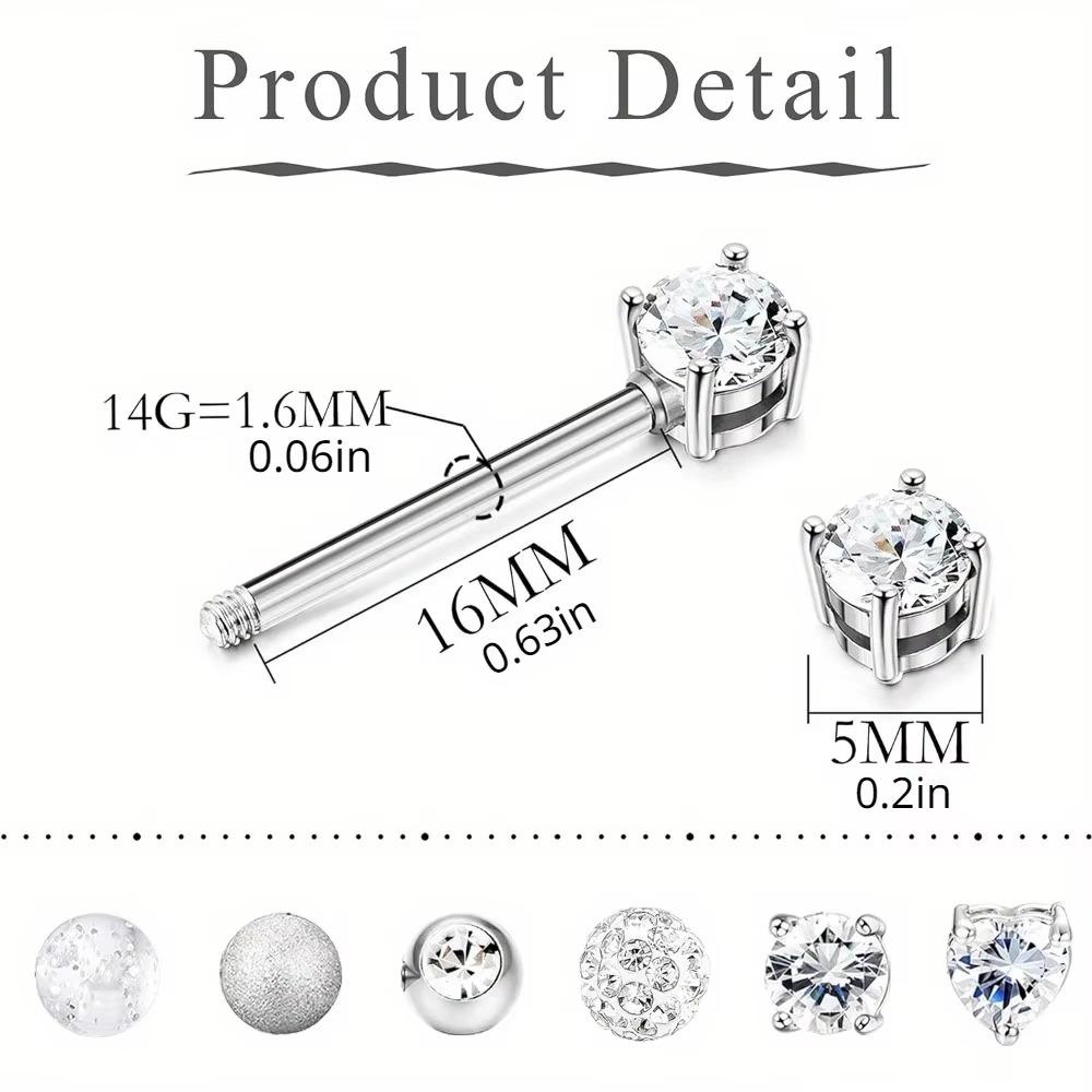 Bobisty 1pc 14G Nipple Rings 316L Surgical Steel Heart CZ Tongue Barbell Body Piercing Ring