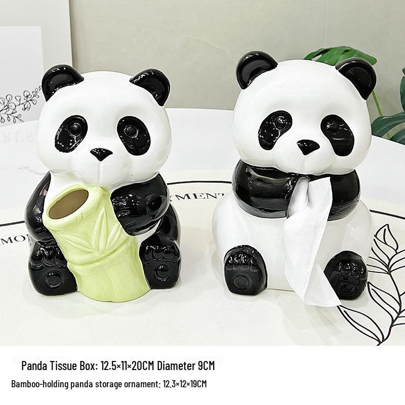 Panda Ceramic Tissue Box Holder - Creative Cartoon Napkin Dispenser for Living Room Decor
