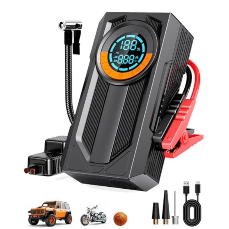 Jump Starter with Air Compressor Battery Jumper Starter Portable Car Battery Jump Starter 8.0 Gas/7.0L Diesel 12V Portable Car