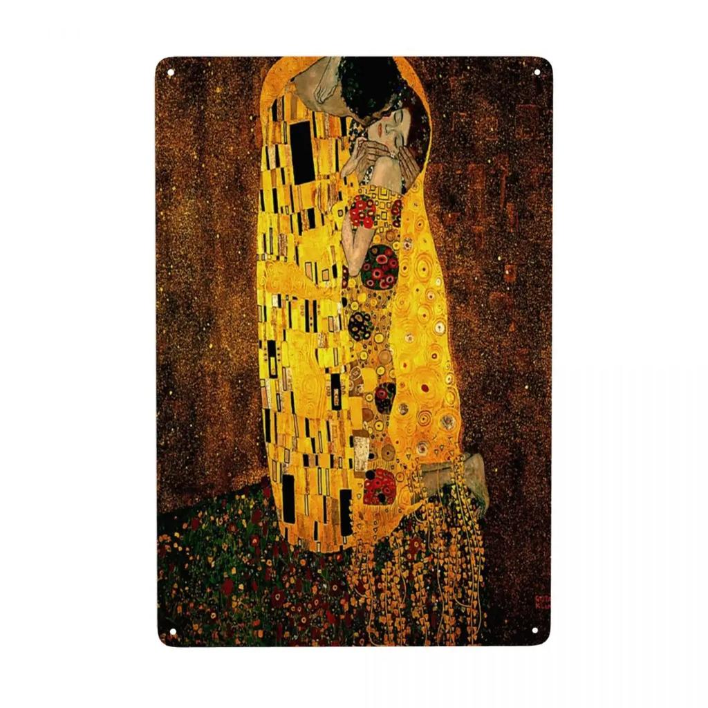 Custom Der Kuss von Gustav Klimt Metallschild Vintage Malerei Kunst Blech Dekorative Schilder Plakette Tor Garten Hof Man Cave Bar Wand