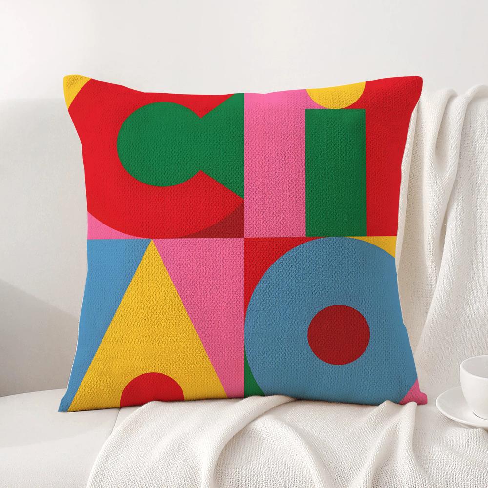 Geometric patterns Cushion Cover Natural Linen Organic Fabric DoubleSided Printing Sofa Home Decor Gift Pillow Cover