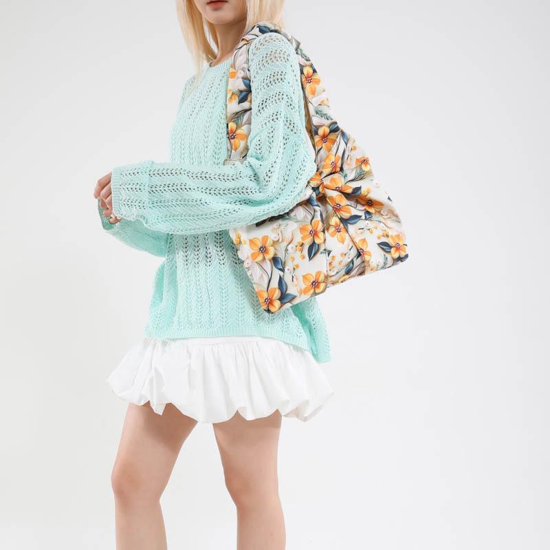 Sweet Bow Flowers Women's Shoulder Bag Casual Large Capacity Girls Underarm Bags Pleated Design Travel Ladies Tote Handbags