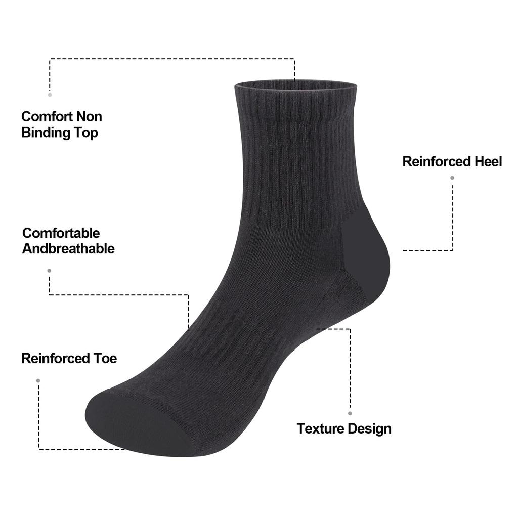 Black Sports Quarter Premium Casual Short Socks for Sizes Set of 5 Pairs [YUEDGE] Women's Socks, Cotton, Breathable, Sweat-Absorbing, Odor-Resistant,