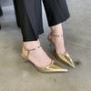 Eilyken Gold Silver Buckle Strap Women Pumps Elegant Pointed Toe Low Heels Summer Elegant Party Prom Mules Shoes