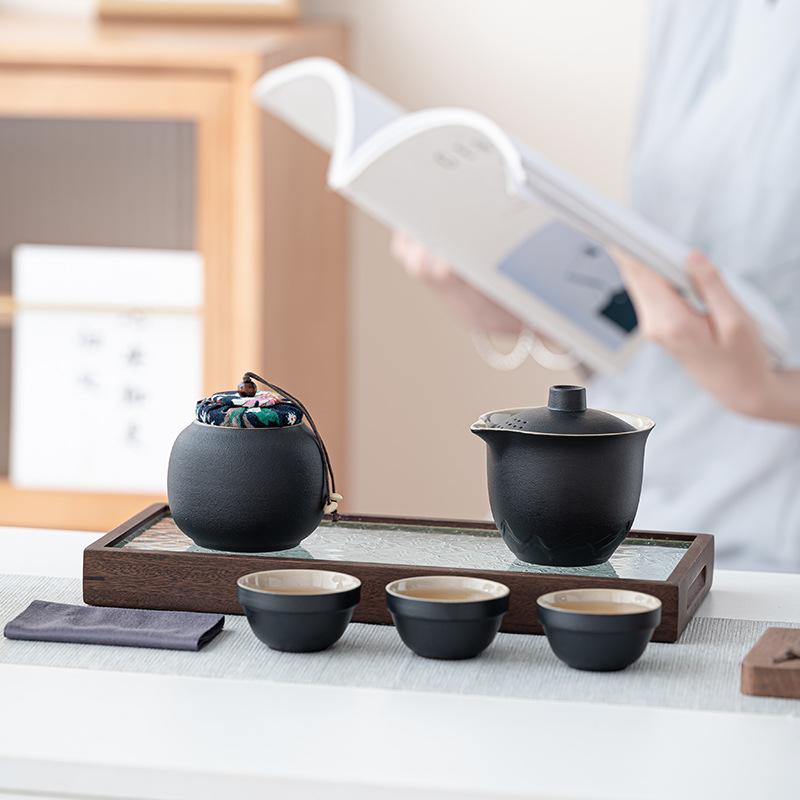 Coarse pottery Kung Fu travel tea set Jiangshan simple tea gift set Outdoor ceramic teapot business