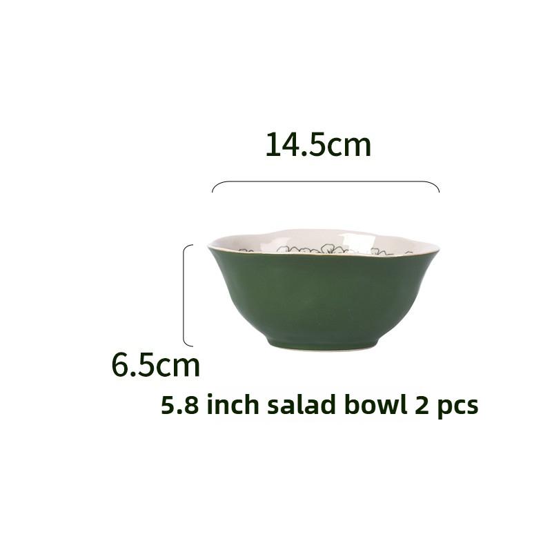 SOLECASA Porcelain Round Dinnerware Set, Green Design Floral, Plates Bowls Mugs Dishes, Premium Quality Ceramic Tableware