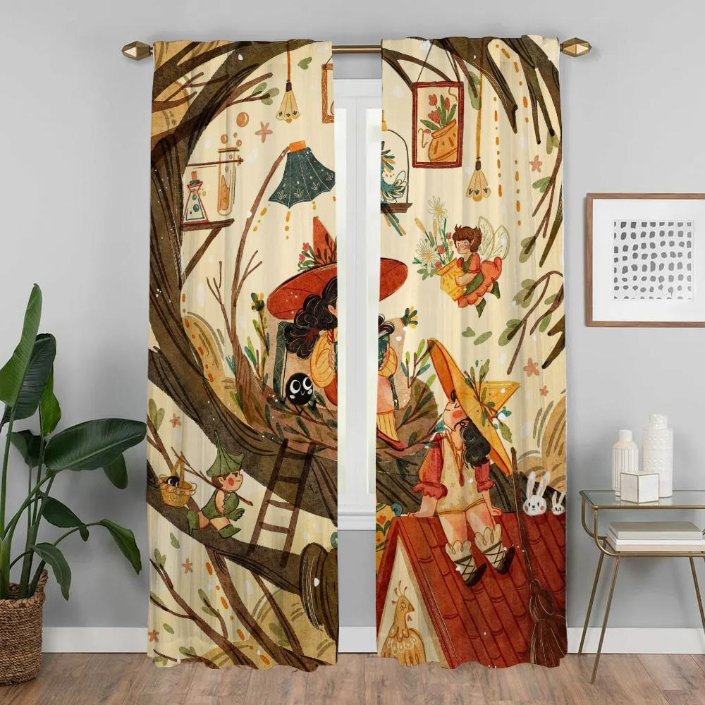 Herbstmädchen Küchenvorhänge 2 Stück Elegante Raumvorhänge für Wohnzimmer Jalousien Tüll für Schlafzimmer Verdunkelungsvorhang Trennwand