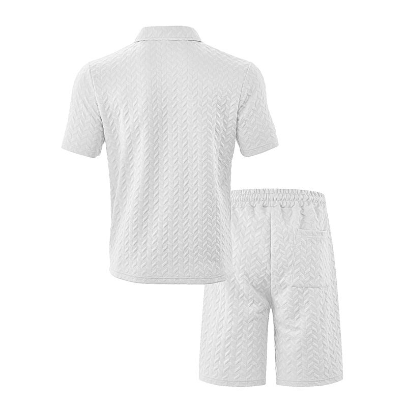 2026 New Men's Summer Casual Loose Fit T-Shirt Shorts Set Lapel Jacquard Thin Short-Sleeved Sports Polo Shirt Set
