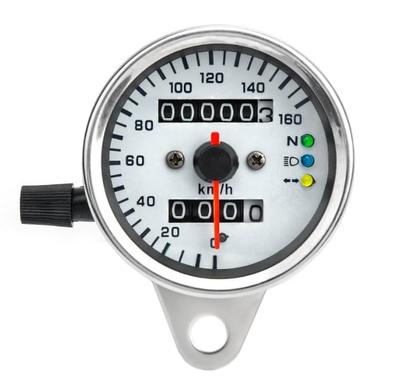 RIOMY Motorcycle Speedometer, Chrome Silver, 12V Universal, Mechanical, 160km/h, Odometer/Trip Meter, LED Light, Universal Meter, Custom Part