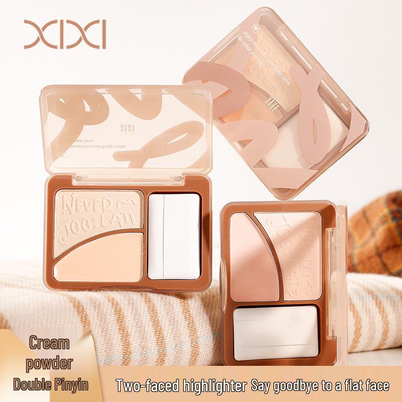 XiXi Dual-Tone Color-Correcting Highlighter Palette: Matte Powder for 3D Brightening, Nose and Face Contouring