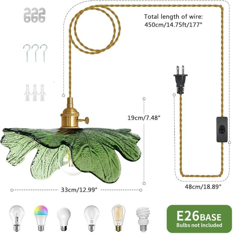 Vintage Hanging Light with Plug In Cord on/Off Switch Brushed Brass Pendant Light Fixtures