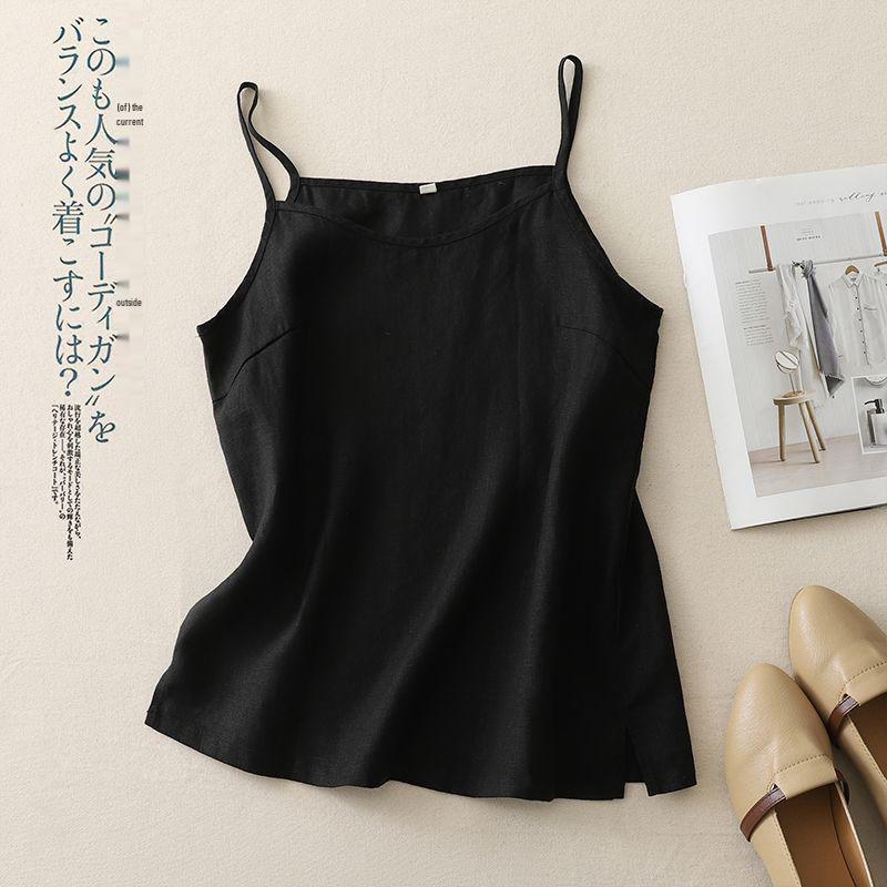 Plus Size Women's Cotton Linen Spaghetti Strap Tank Top: Lightweight Sleeveless Summer Outerwear & Base Layer