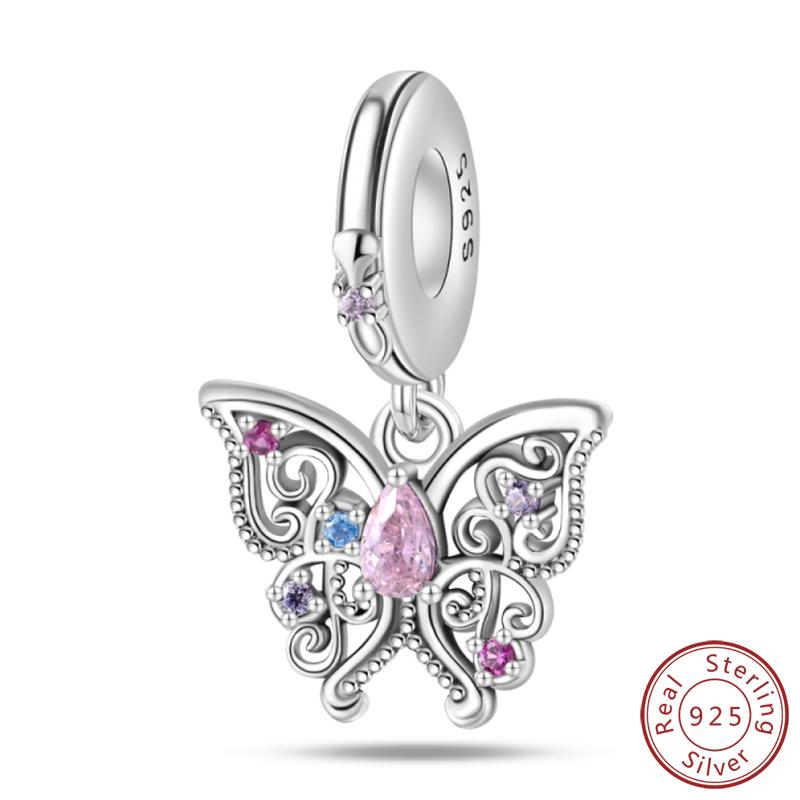 Elegant S925 Silver Butterfly & Dragonfly Multicolor Charms Beads Pendant 3mm DIY Fine Jewelry Making Accessories Gifts