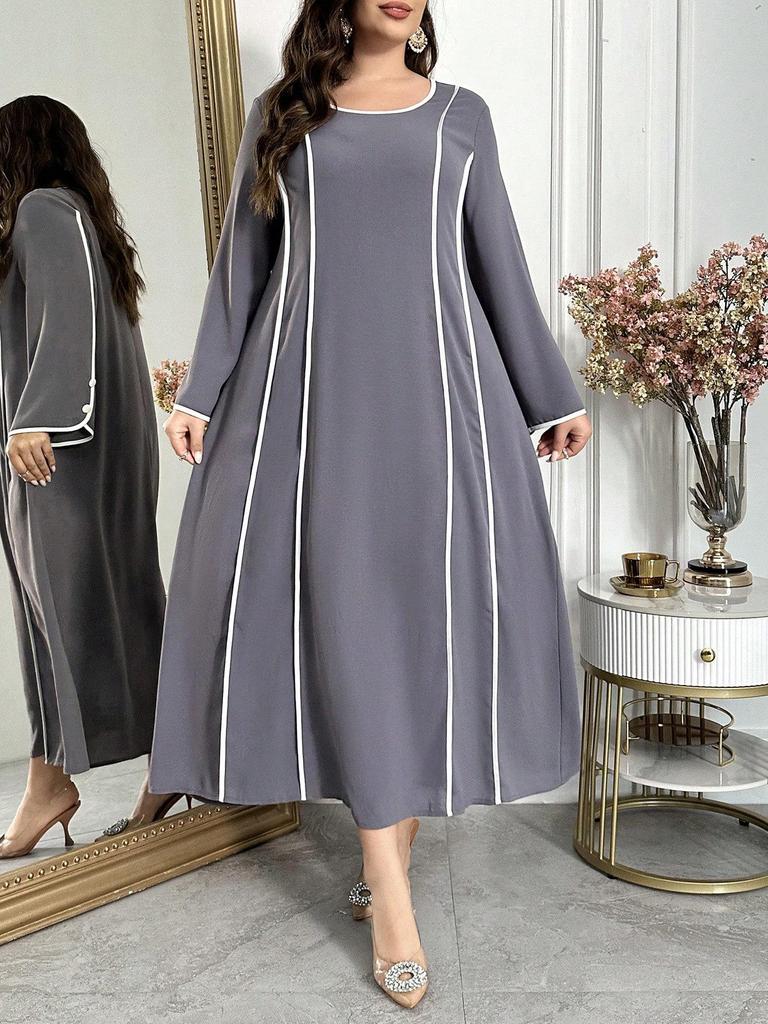 Bestseller: Orientalisches Patchwork-Blumenkleid in Übergröße, Elegantes Temperament, Frühjahrs-/Herbstmode