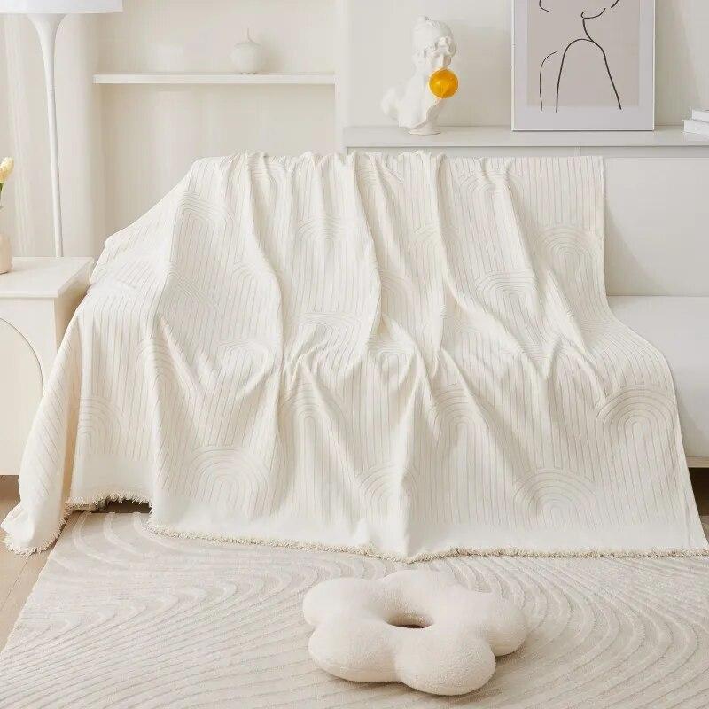 Telo Copridivano in Chenille Color Crema Universale per Tutte le Stagioni Resistente ai Graffi del Gatto