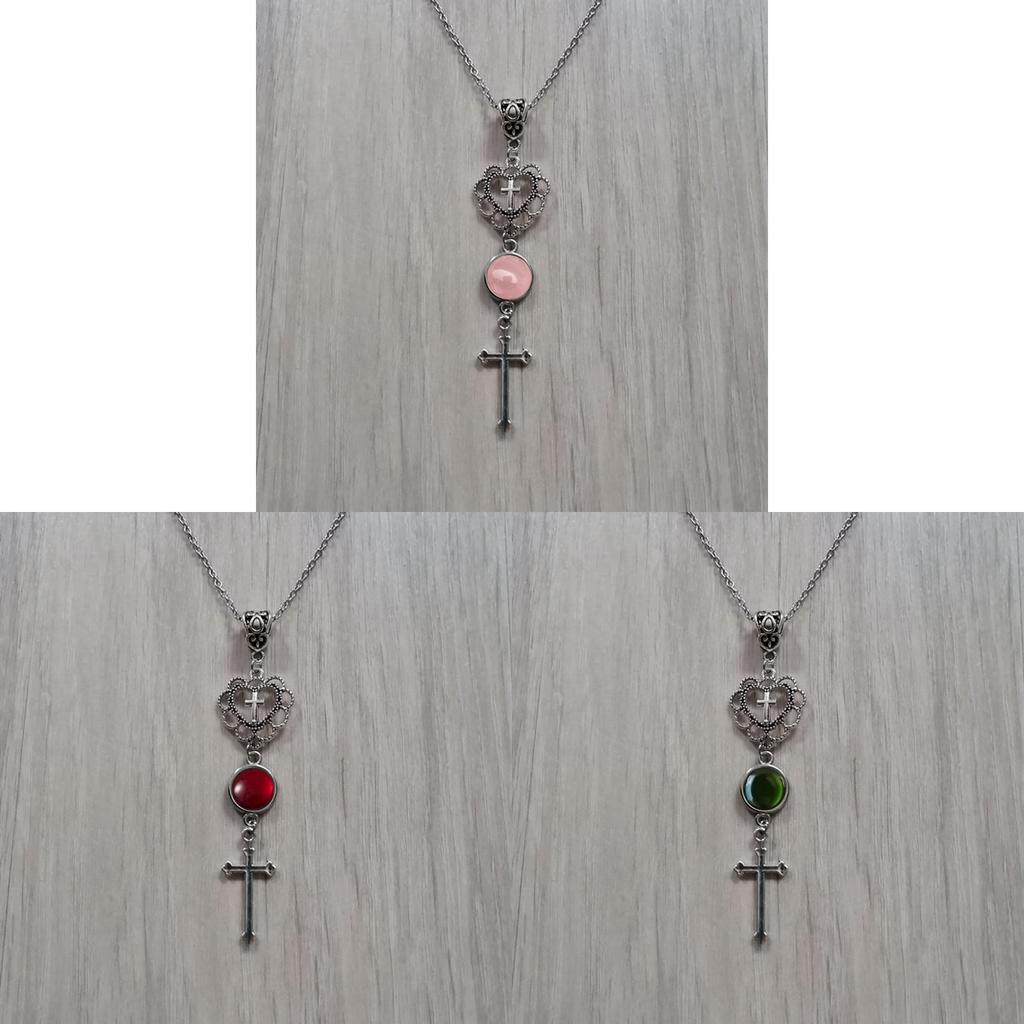 Gothic Cross Necklace Pendant With Agate Heart For Vintage Jewelry Enthusiasts