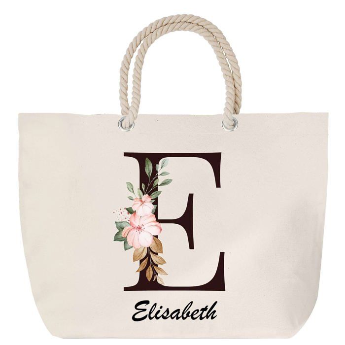 Sac de plage - PLANETEE - Elisabeth - anse corde - grand format - Lettre Fleur